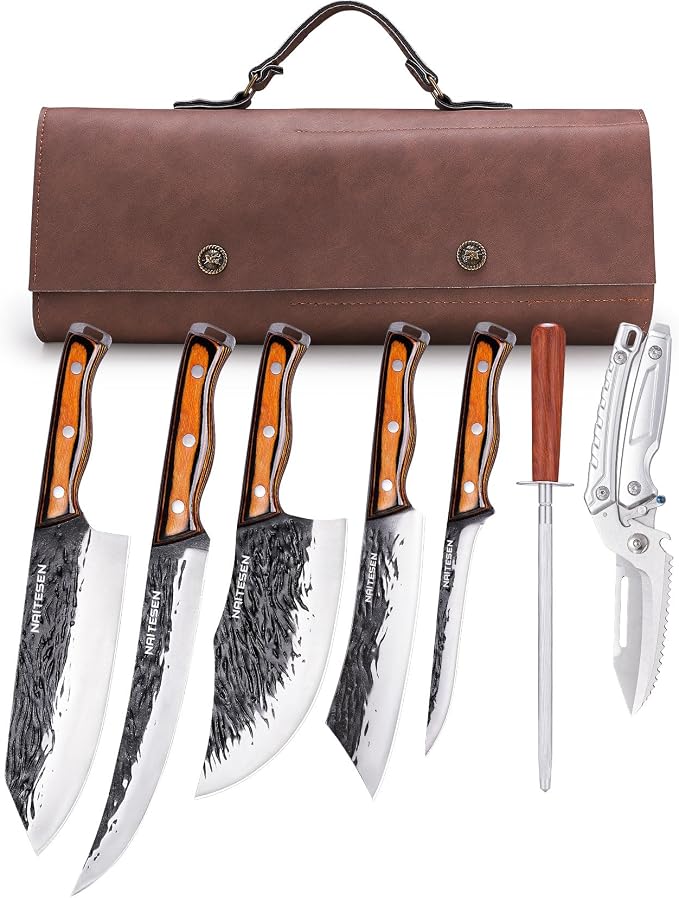 Naitesen 7PCS Hand Forged Butcher Knife and Kitchen Knife 2 in 1 Set by Naitesen