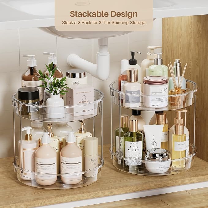 LAMU 12inch 2 Tier Lazy Susan Turntable Organizer Rotating Spice Rack - Image 2