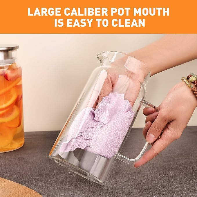 Set of 2 Glass Pitcher with Lid, 1200ml Leak Proof, Glass Water Jugs, Microwave - Image 6