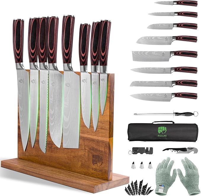 FULLHI 15pcs Japanese Knife Set by ExpertForPortableAndButcherKnifeSet