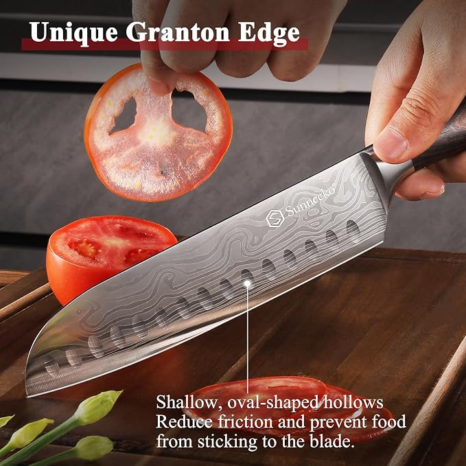 Sunnecko Chef Knife Sharp Santoku Knife 7 Inch, High Carbon Stainless Steel - Image 5