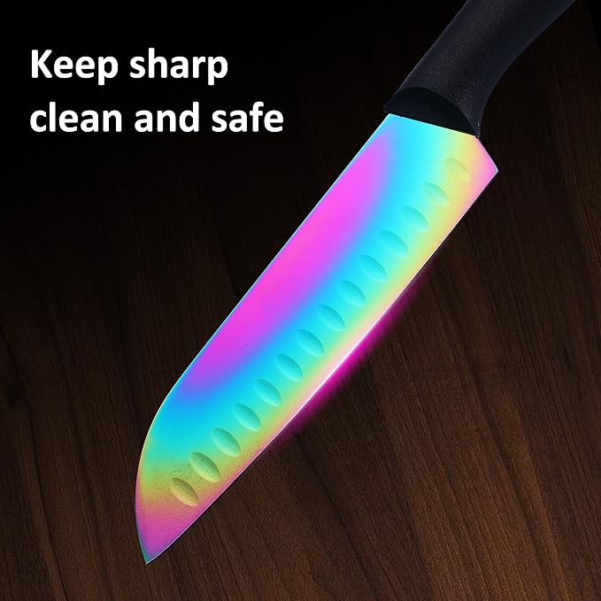 Marco Almond Kitchen Knife Set, KYA36 12-Piece Rainbow Color Stainless Steel - Image 8