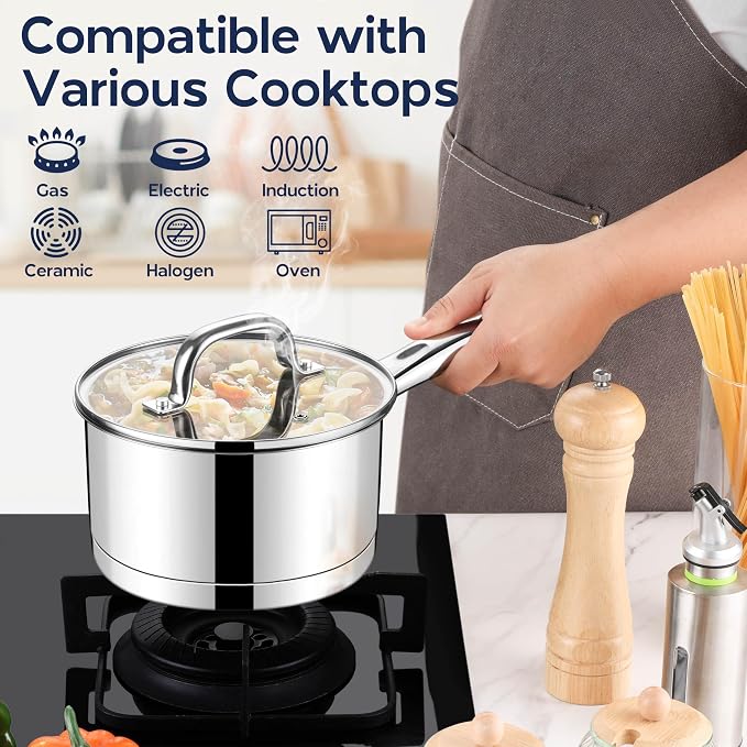 LIANYU 3 qt Saucepan, Stainless Steel Sauce Milk Pan - Image 4