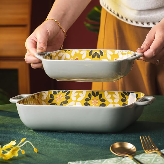 ONCCI Ceramic Baking Dish Set, 2-Piece Hand-painted Porcelain Rectangular - Image 7