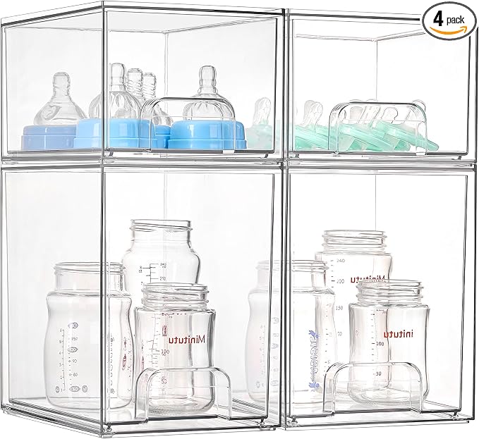 Vtopmart 4 Pack Baby Bottle Organizer Set, Stackable Storage Drawers Ideal by Vtopmart