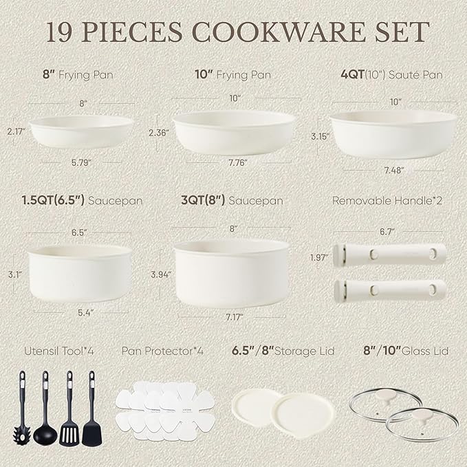 CAROTE 19pcs Pots and Pans Set, Nonstick Cookware Set Detachable Handle - Image 2