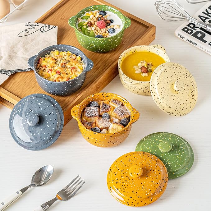 Stoneware Baking Ramekins Set of 4-10 Oz Mini Cocotte - Image 8