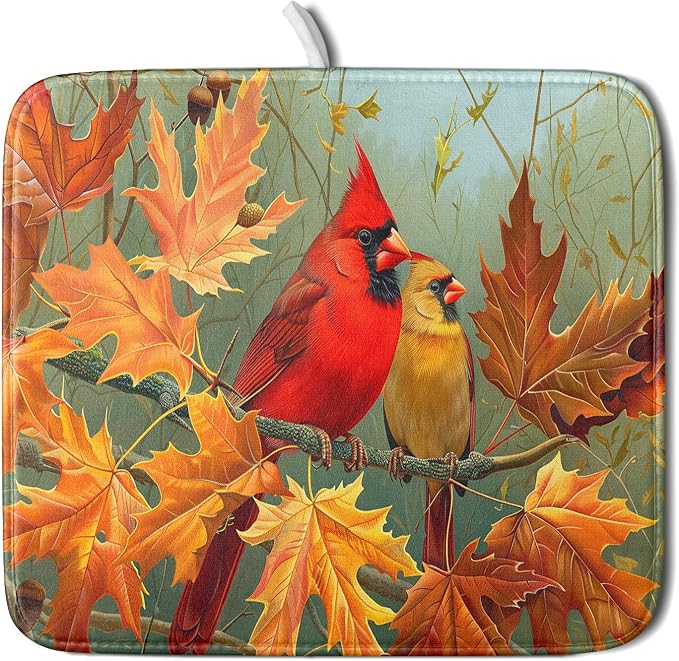 Giwawa Fall Birds Dish Drying Mat 16x18 Inch Autumn Maple Leaf Tree Dish by Giwawa