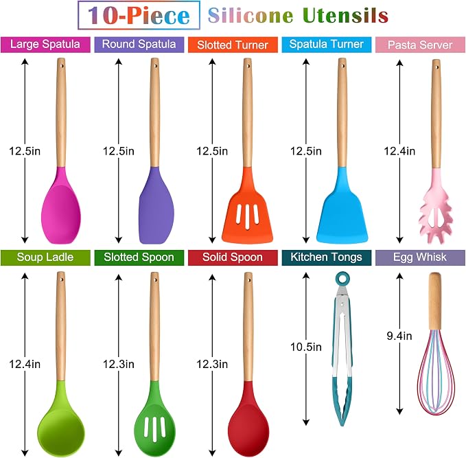 E-far Silicone Cooking Utensils Set, 10-Piece Kitchen Utensils Set - Image 2