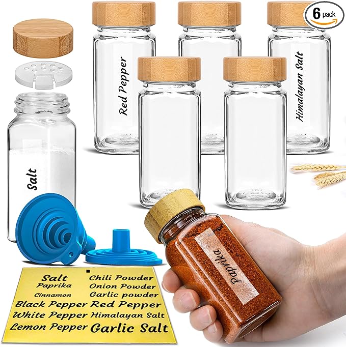 Glass Spice Jars with Bamboo Airtight Lids by MEM+WORLDSHOP