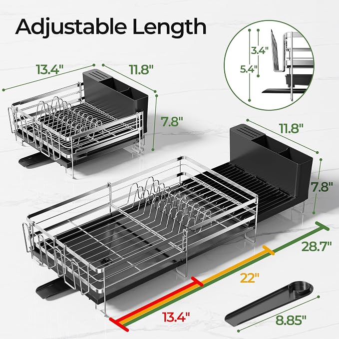 Large Dish Drying Rack, Expandable Dish Rack, Stainless Steel Anti-Rust Dish - Image 7