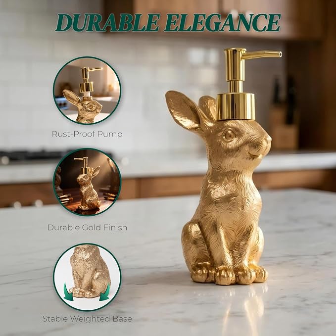 Gold Bunny Soap Dispenser – Vintage Rabbit Hand & Dish Soap Dispenser - Image 3