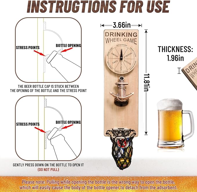 Magnetic Bottle Openers with Catcher, Wall Mounted Wooden Beer Bottle Opener - Image 3