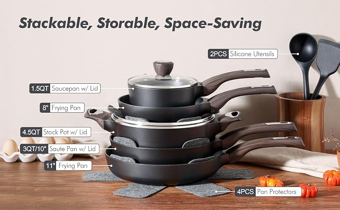 SENSARTE Pots and Pans Set Non stick, Non toxic Healthy Induction Cookware Sets - Image 9