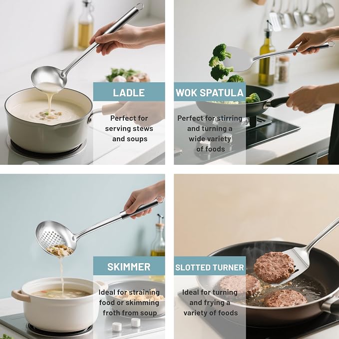 Pleafind Stainless Steel Cooking Utensils Set, Nonstick Kitchen Tools Set - Image 5