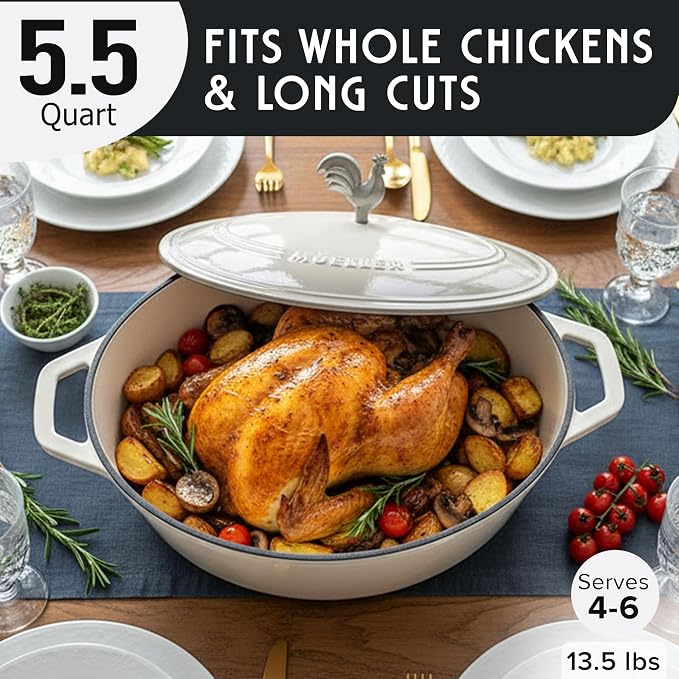 MUELLER HOME 5.5 Quart Enameled Cast Iron Oval Dutch Oven - Image 3
