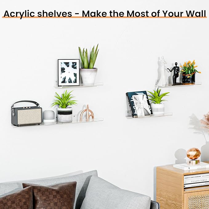 upsimples 4 Pack 15x6 Inches Acrylic Bathroom Shelves - Image 5