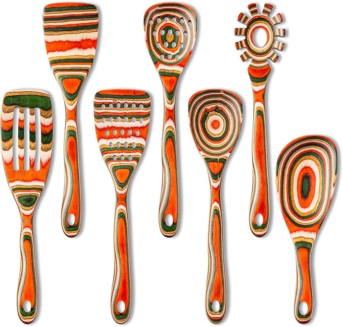 Gudamaye Pakkawood 7-Piece Red Wooden Cooking Utensils, Wooden Spoons by Gudamaye-WoodenUtensilsSets