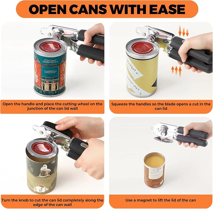 Can Opener Manual with Magnet, Soft Grip Rubber Handle Sharp Blade Smooth Edge - Image 4