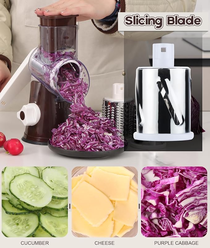 Ourokhome Rotary Cheese Grater Hand Crank, Kitchen Shredder Speed Mandolin - Image 4