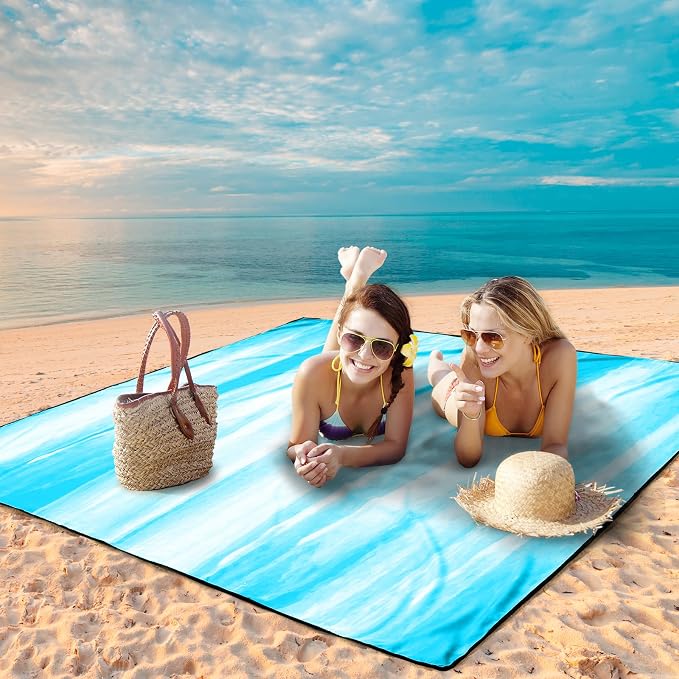 WIWIGO Beach Blanket Waterproof Sandproof Beach Mat 79" X 83"/10'x9'for 2-8 - Image 4
