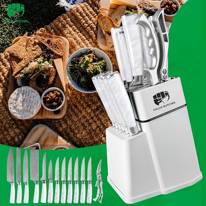 FULLHI 14pcs Block Knife Set, Chef's Knife Steak Knives Set - Image 9