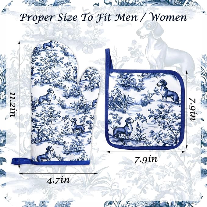 FYSUIMU 4Pcs Chinoiserie Dachshund Oven Mitts and Pot Holders Set Heat - Image 2