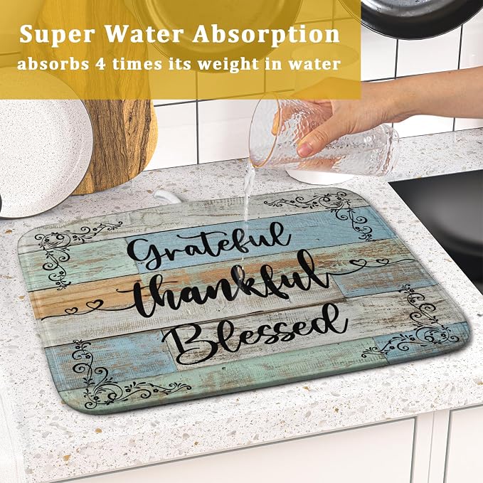 Rustic Wood Dish Drying Mat 16x18 Inch Grateful Thankful Blessed Kitchen - Image 7