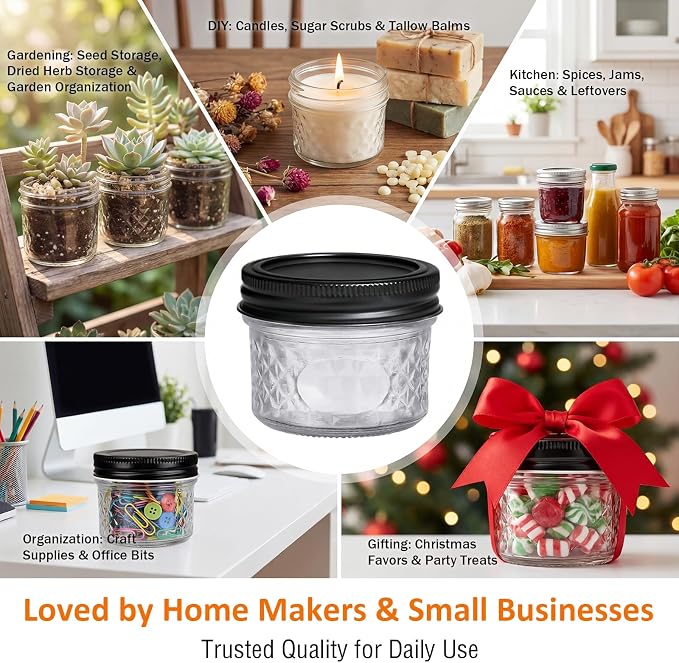 4oz Clear Glass Mini Mason Jars, 40 Pack Small Clear Canning Jars - Image 5