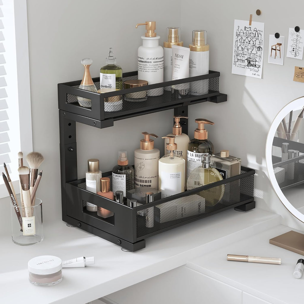 2-Pack Under Sink Storage Organizer, Large 2-Tier Elegant Mesh Pull