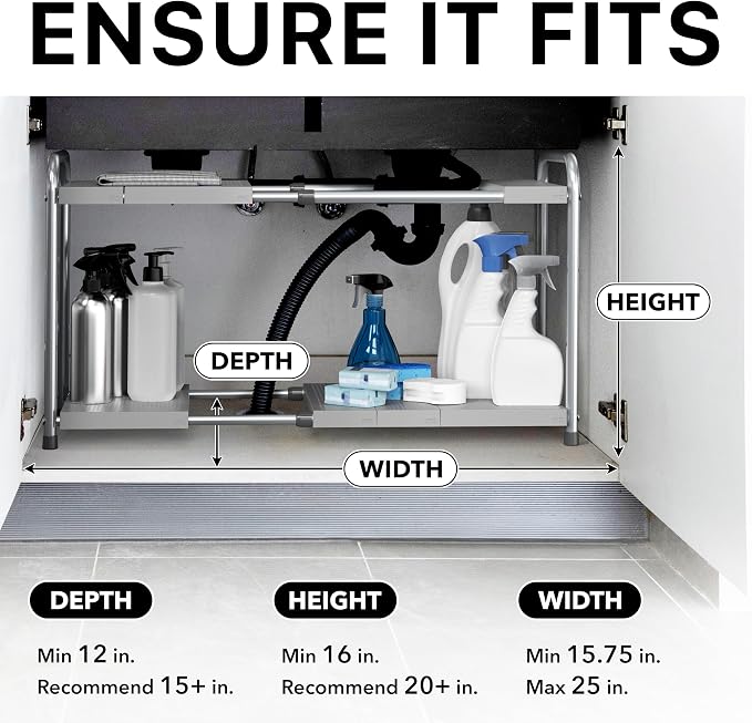 Simple Houseware Under Sink 2-Tier Heavy Duty Expandable Rack Organizer - Image 3