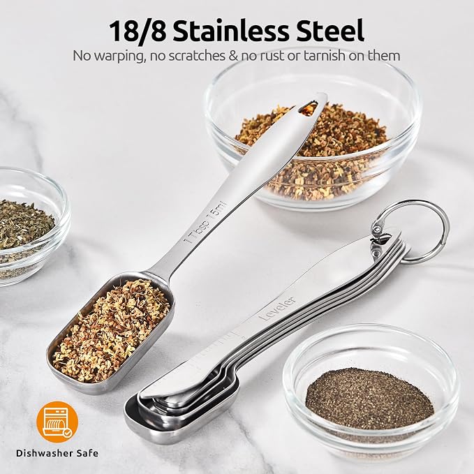 U-Taste Narrow Square Measuring Spoons: 18/8 Stainless Steel Kitchen Measure - Image 3
