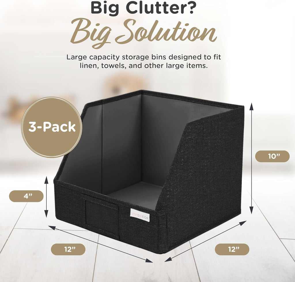 Open Front Trapezoid Closet Bins, Closet Shelf Organizer, Black