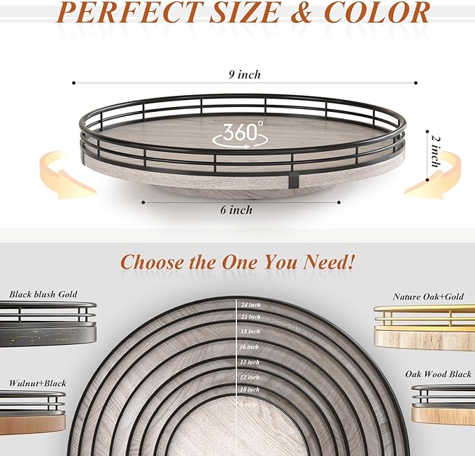 9" Wooden Lazy Susan Organizer for Cabinet, Turntable Round Decorative Tray for - Image 7