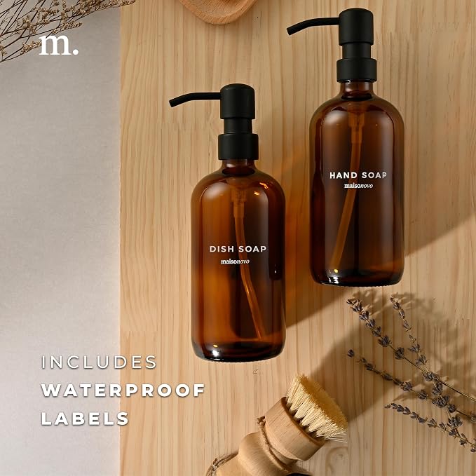 MaisoNovo Soap Dispenser 2-Piece Set | 16.9oz Amber Bottles - Image 6