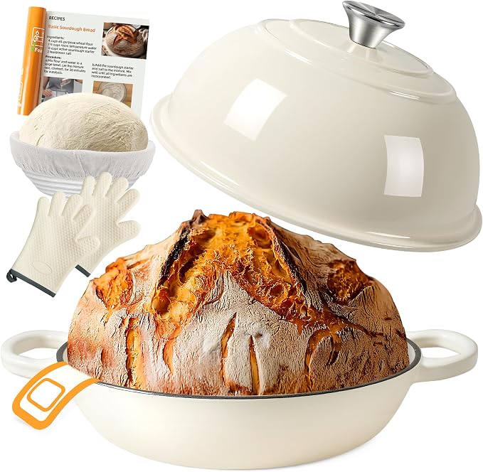 AHJ 6QT Dutch Oven For Bread Baking, Enameled Cast Iron Dutch Oven Pot by AHJ