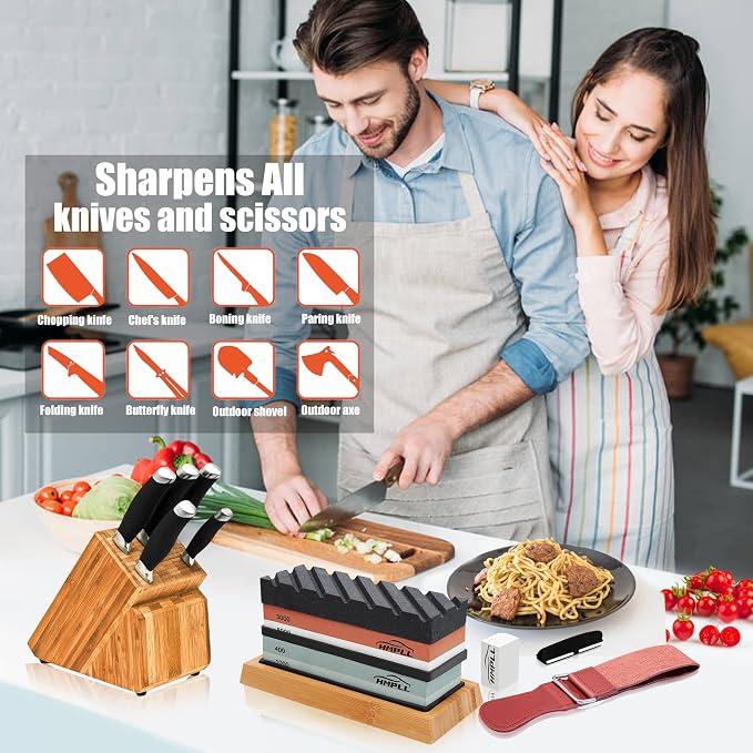 HMPLL Knife Sharpening Stone Set, Professional Whetstone 4 Side Grit 400/1000 - Image 6