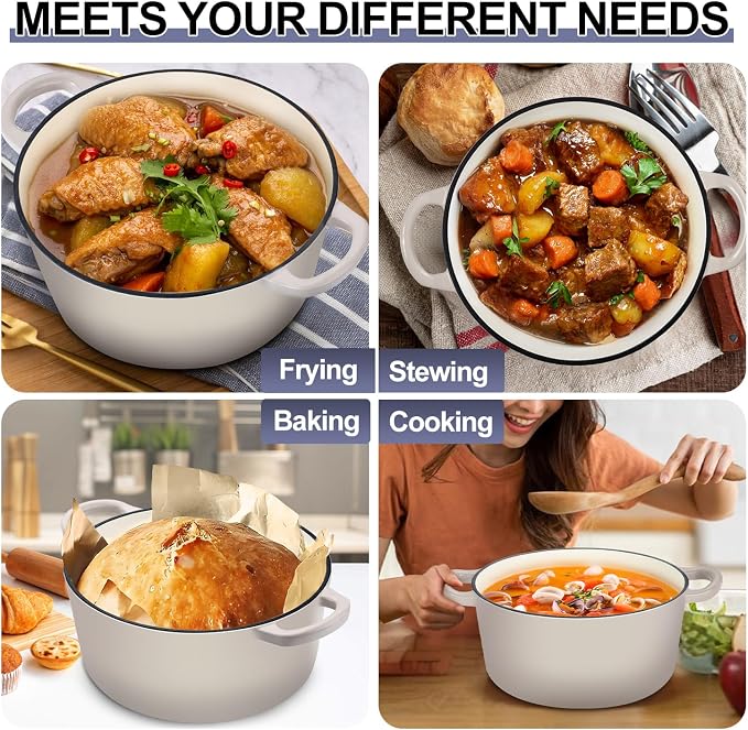 TeamFar Dutch Oven, 6QT Enameled Cast Iron Dutch Oven Cooking Pot - Image 7