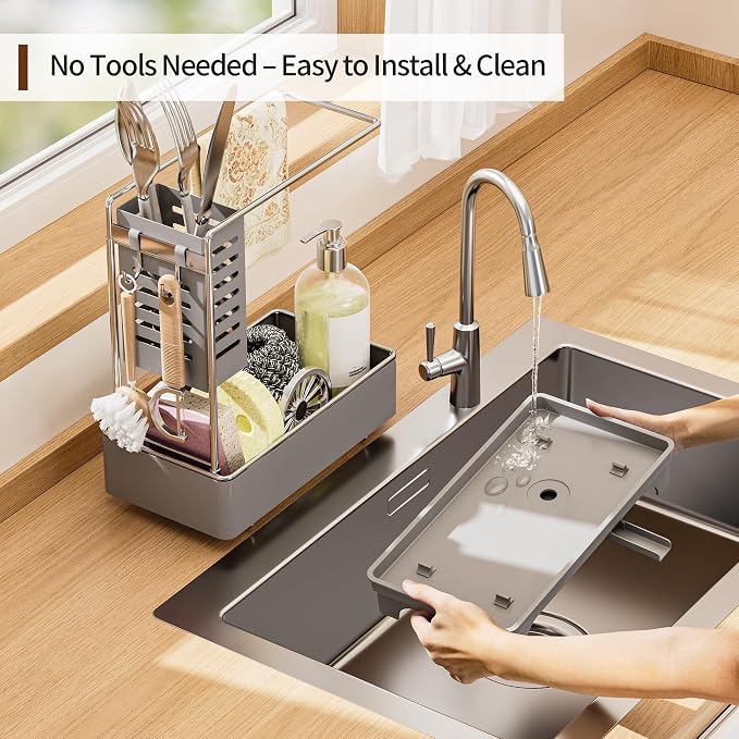 MOUKABAL Sponge Holder for Kitchen Sink, 2-Tier Sink Caddy Organizer - Image 5