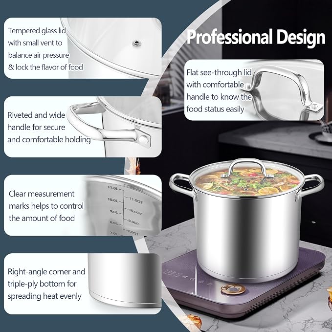 E-far 12 Quart Cooking Stock Pot, Large Stainless Steel Pot - Image 5