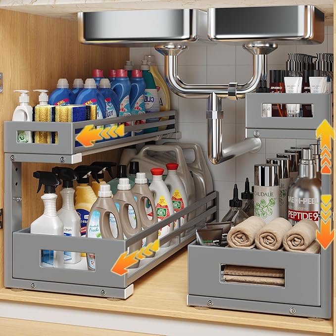 2-Pack 20.47"Deep Under Sink Organizer And Storage, 2-Tier L-Shaped Pull Out by UnderSinkOrganizer