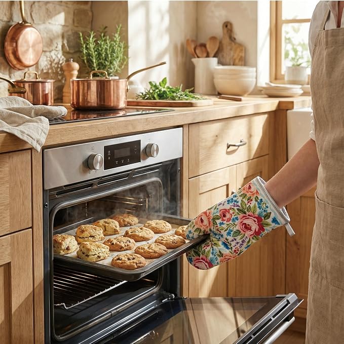 Floral Oven Mitts and Pot Holders Sets 2 Pcs, Canvas Heat Resistant Kitchen - Image 5