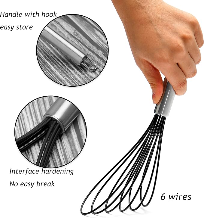 Flat Whisk Set, Stainless Steel 3 Pack 10''+11''+12'' Premium Sturdy-6 Silicone - Image 2