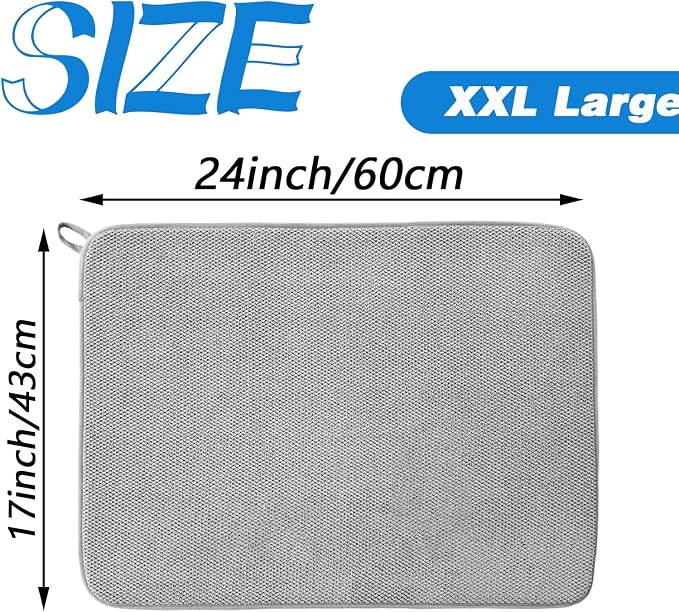 2 Pack Large Dish Drying Mat, 24x17 Inch Absorbent Microfiber Dishes Drainer - Image 2