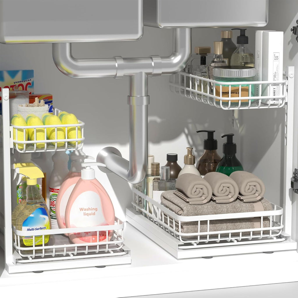 Under Sink Organizer, Adjustable Height Pull-Out Kitchen Storage