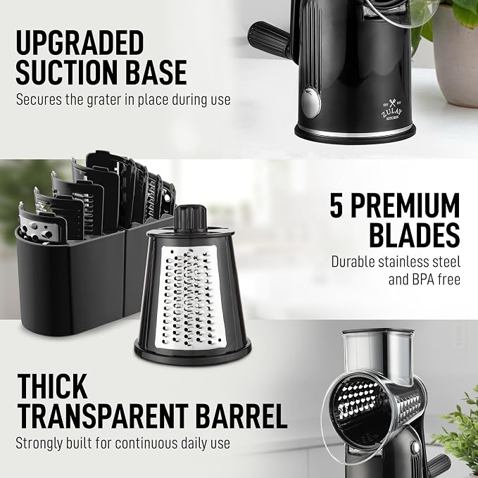 Zulay Kitchen Rotary Cheese Grater 5 Blade Cheese Shredder - Image 8
