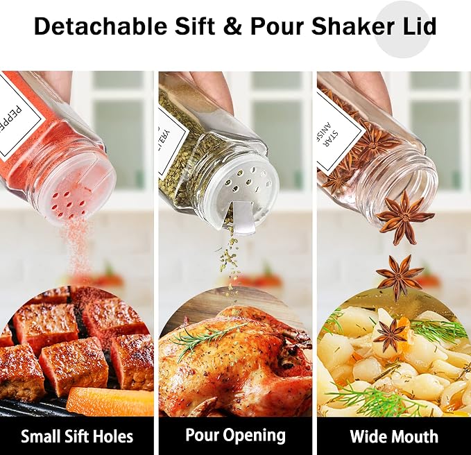 Aliggbent Spice Jars with Lable, Spice Containers Bottles, Glass Seasoning Jars - Image 3