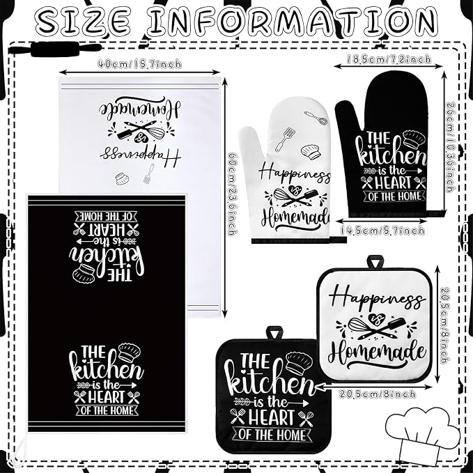 Sratte 6 Pcs Kitchen Decor Accessories Set Farmhouse Towels Pot Holders Oven - Image 3