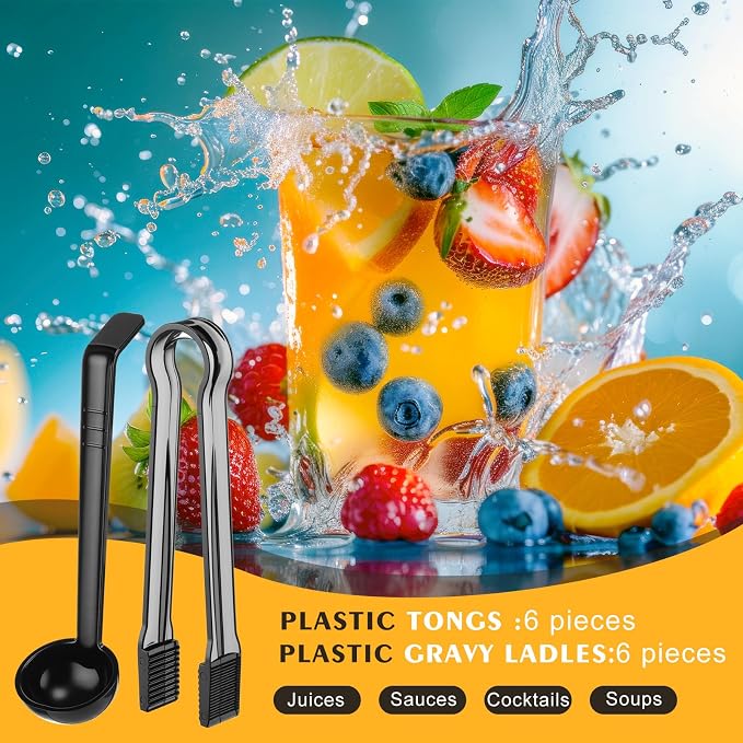 12 Pieces Plastic Serving Utensils Set Including 6 Pcs 1 oz Small Ladle and 6 - Image 3