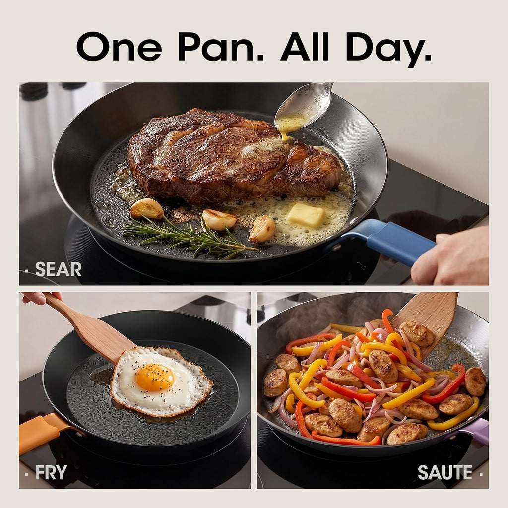Carbon Steel Pan Set, 8, 10, 12 Inch Nitrided Snowflake Skillets